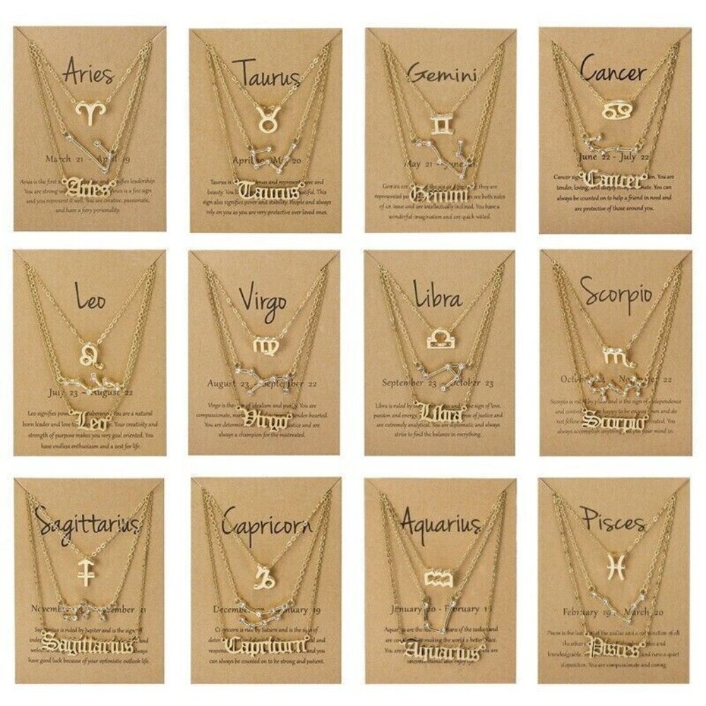 ✨ 3-Piece Zodiac Layered Necklace Set ♍️ Constellation Pendant Jewelry
